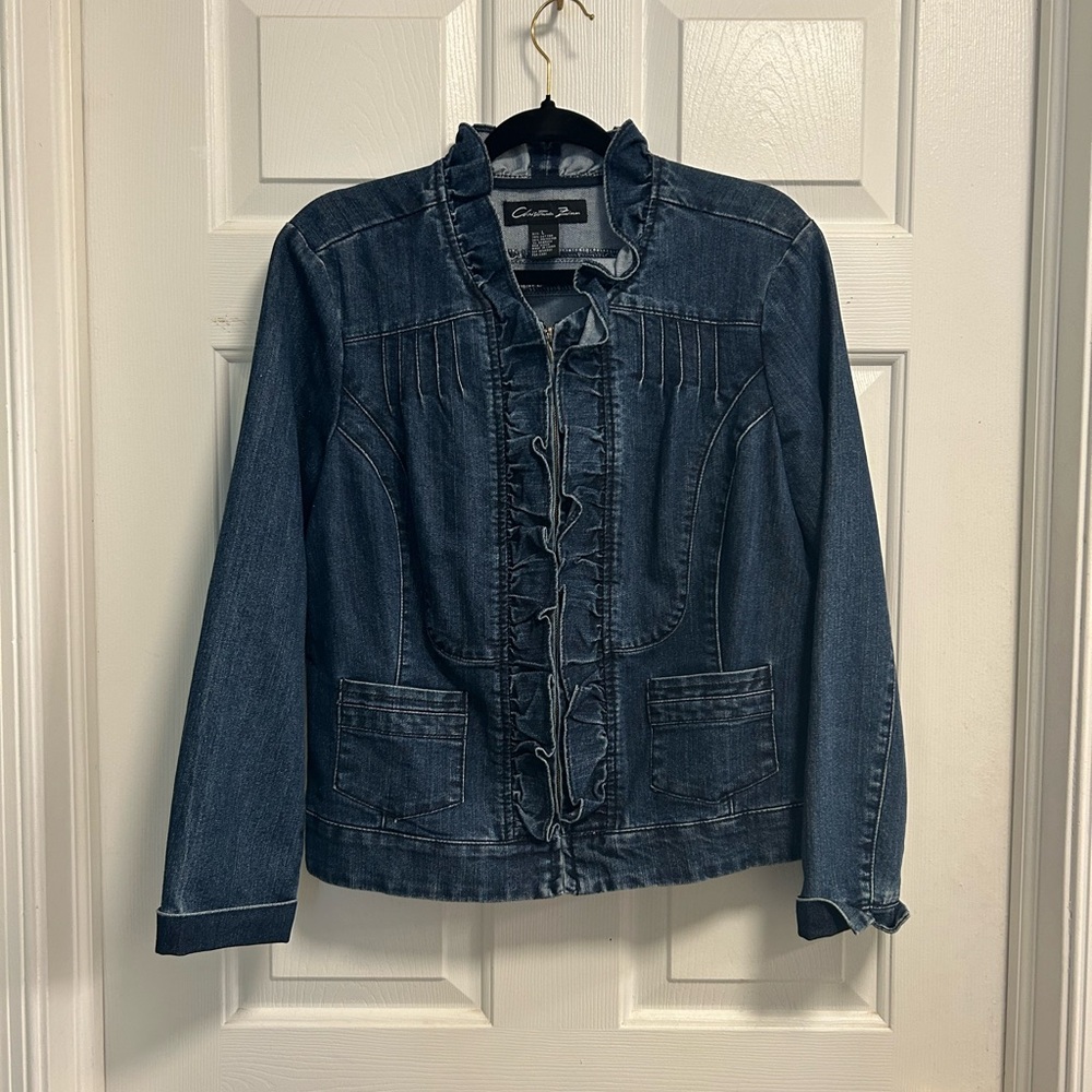 Christian Zinn Jean Jacket with ruffle detail, size Large